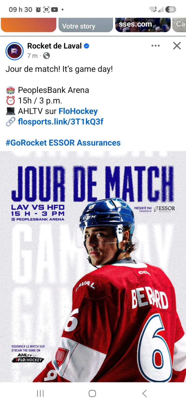 Jour de match : le Rocket affronte Hartford à 15h