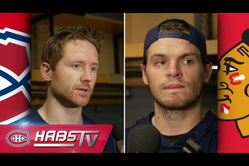 Mike Matheson et Jacob Fowler en point de presse après le match à Chicago