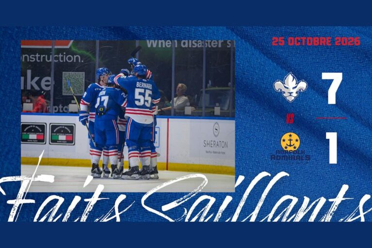 Faits saillants : les Lions de Trois-Rivières battent les Admirals de Norfolk 7 à 1, le 25 octobre 2026