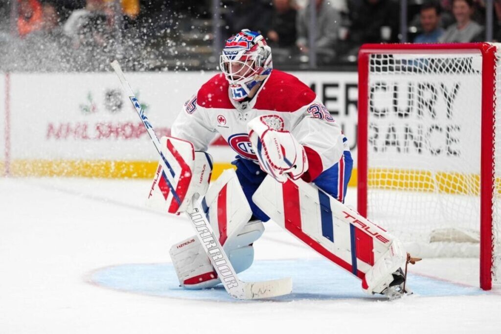 Samuel Montembeault devant le filet du Canadien