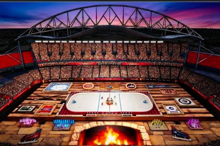 Illustration de la patinoire extérieure de la Classique Héritage au Princess Auto Stadium de Winnipeg — Canadiens contre Jets, 25 octobre 2026